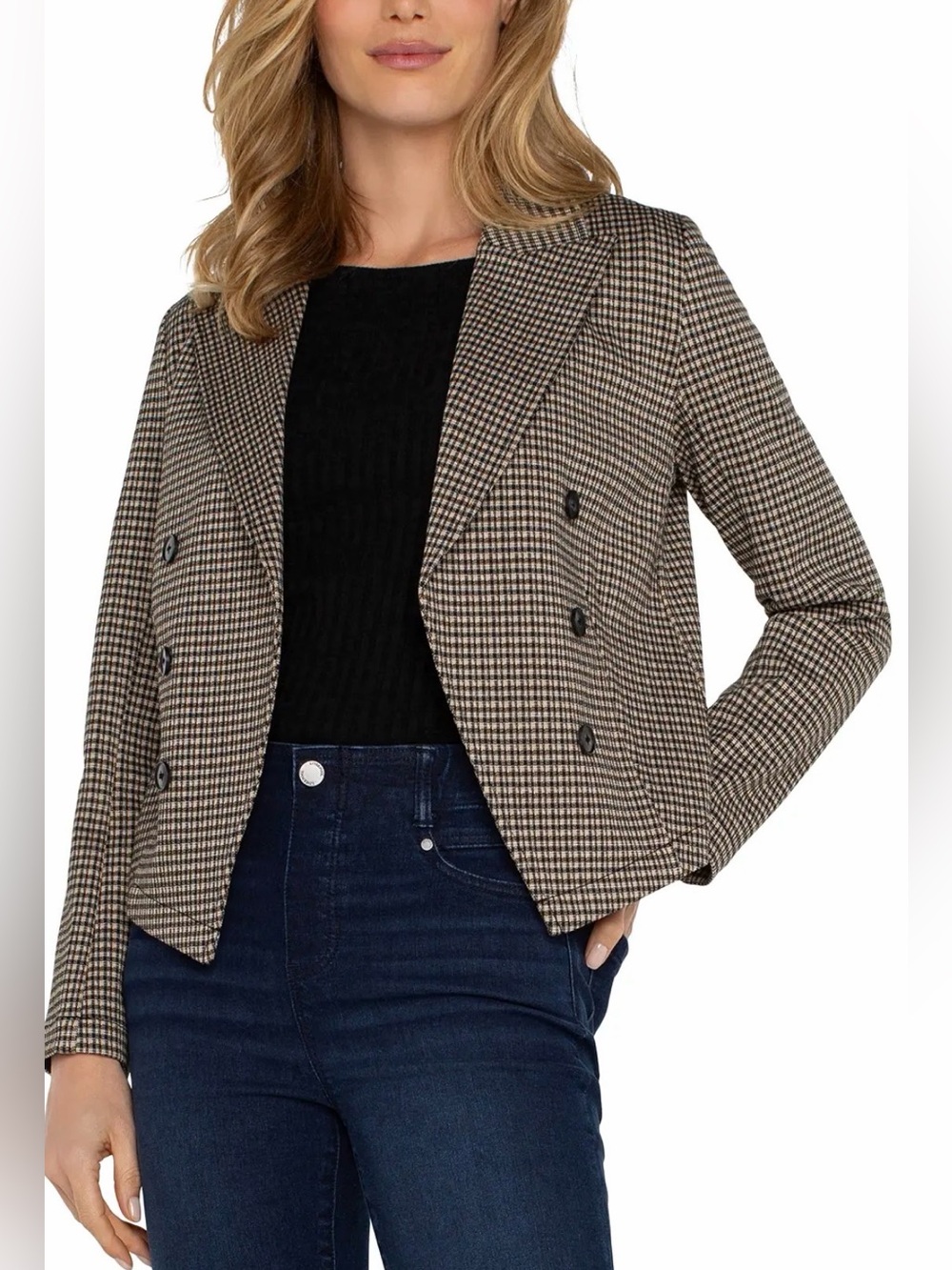 Liverpool Los Angeles Plaid Open Front Blazer Jacket Tailored Notch Lapel Size M